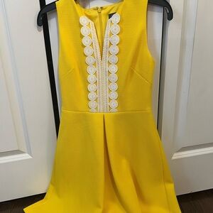 Vince Camuto Yellow Dress with White Embroidered detail